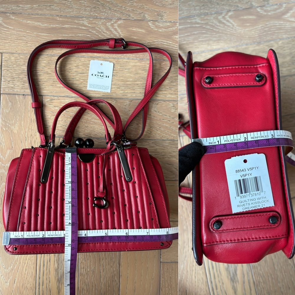COACH Kisslock Dreamer 21 With Quilting And Rivets Red - Picture 15 of 15